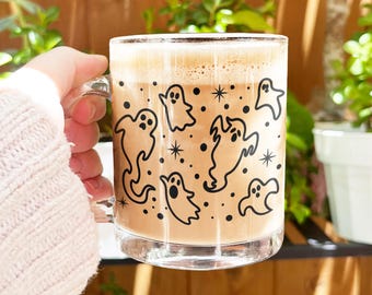 Halloween Ghost Mug, Halloween Glass Cup, Bookish Ghost Mug for Readers, Retro Halloween Glass Mug, Spooky Season Gifts for Halloween Lover