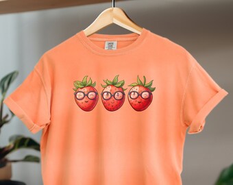 Strawberry Shirt, Nerdy Strawberry Comfort Colors® Shirt for Her, Farmers Market Graphic Tee, Strawberry Lover Gifts, Fruit T-Shirts