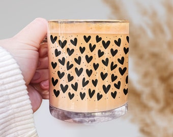 Black Heart Clear Glass Coffee Mug, Cute Heart Mug for Girlfriend, Romance Reader Mug for Her, Gift for Wife, Glass Mugs for Her