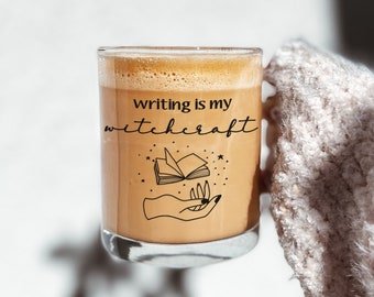 Writing is my Witchcraft Glass Mug, Writer Mug, Gift for Writer, Glass Coffee Mug, Bookish Coffee Cup, Author Mug, Witchy Mug