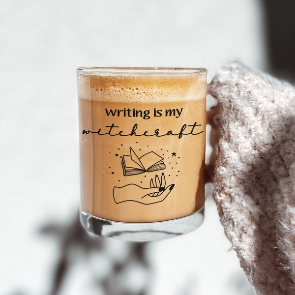 Writing is my Witchcraft Glass Mug, Writer Mug, Gift for Writer, Glass Coffee Mug, Bookish Coffee Cup, Author Mug, Witchy Mug