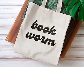 Bookworm Canvas Tote Bag for Reader, Bookish Library Book Bag, Gift for Book Lover, FB001