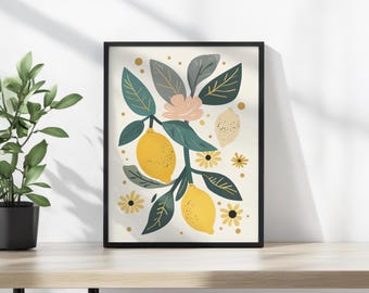 Vintage Lemon Poster for Reading Room, Cottagecore Book Nook Decor, Lemon Decor for Nursery or Kitchen