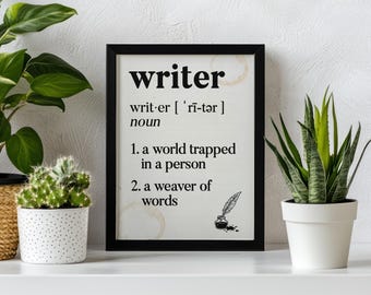 Writer Definition Printed Poster, Gift for Writers and Storytellers, Wall Art for Author, Home Office Decor
