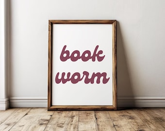 Bookish Wall Art, Bookworm Printed Poster, Book Prints for Home Library, Gift for Book Lover, FB001