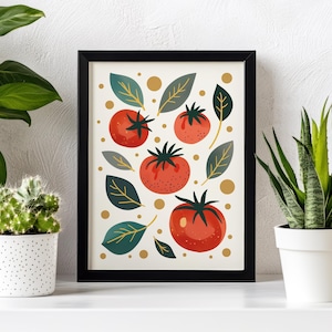 Tomato Poster, Vintage Tomato Wall Art, Trendy Retro Garden Printed Poster, Cottagecore Book Nook Decor, Tomato Decor for Kitchen