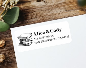 Customized Vintage Book Return Address Labels, Book Hand Drawn Book Mailing Envelope Stickers, Bookish Wedding Labels