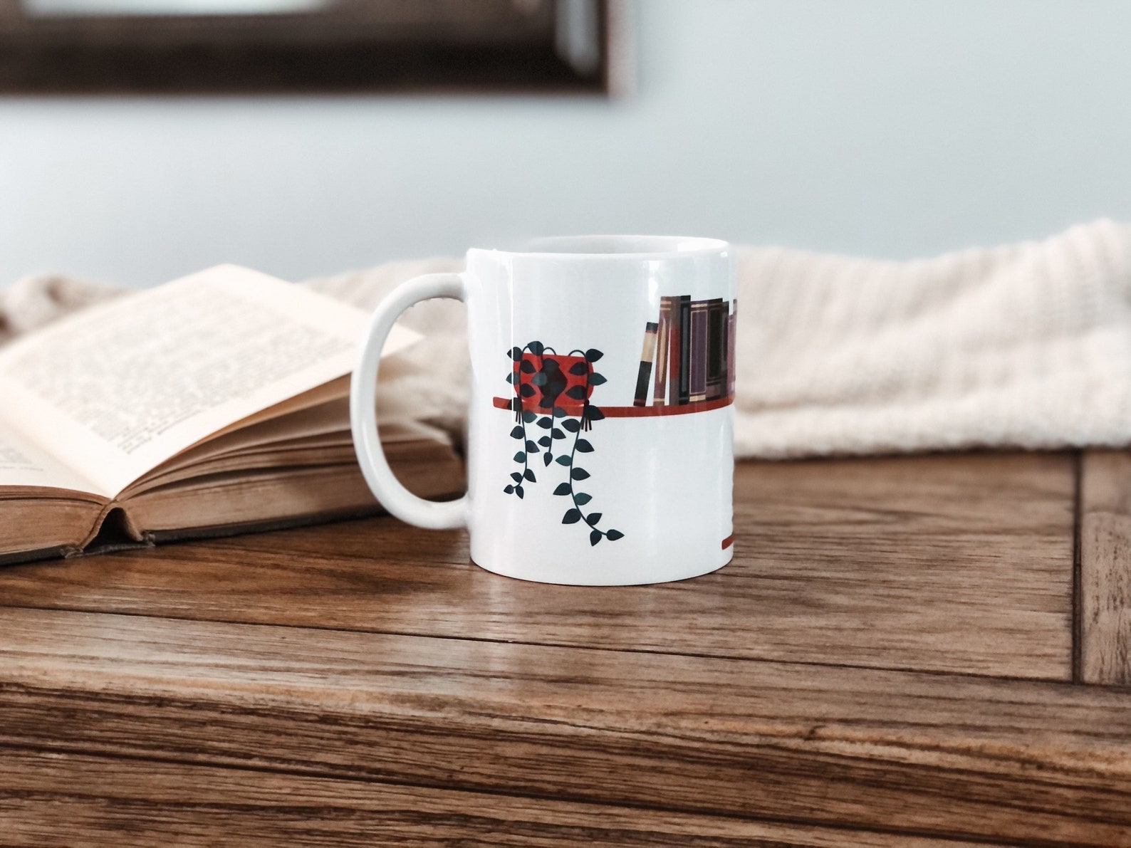 Bookish Mug Bookshelf Mug Books and Plants Book Lover Mug Etsy