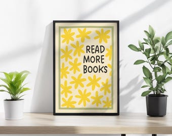 Floral Bookish Wall Art, Read More Books Printed Poster for Book Nook, Reader Gifts for Home Library