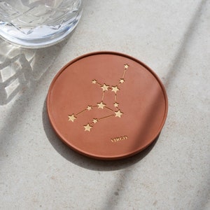 Personalised Star Sign Coasters in Terracotta | Zodiac Coasters for Drinks | Home Accessories | Eco Resin | Boho Home Decor