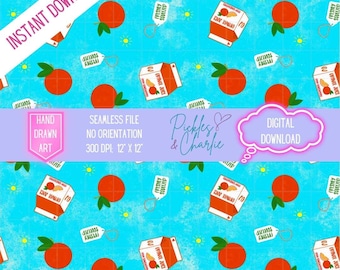 Orange Juice Seamless File – Hand Drawn Digital Paper (12x12" PNG)