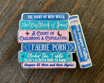 Fantasy Bookstack Enamel Pin: Faerie Porn, Bookish Gift (Light Colors)