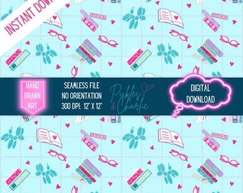 Balloon Dogs and Books Seamless File – Blue Pattern (Digital Download)