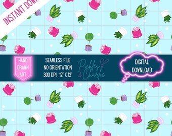 Succulent Plants Seamless Pattern – Commercial Use PNG (Digital File)
