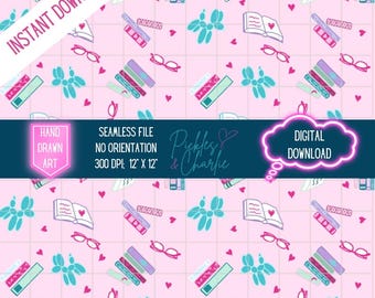 Balloon Dogs & Books Seamless Pattern – Hand-Drawn PNG (Digital Download)