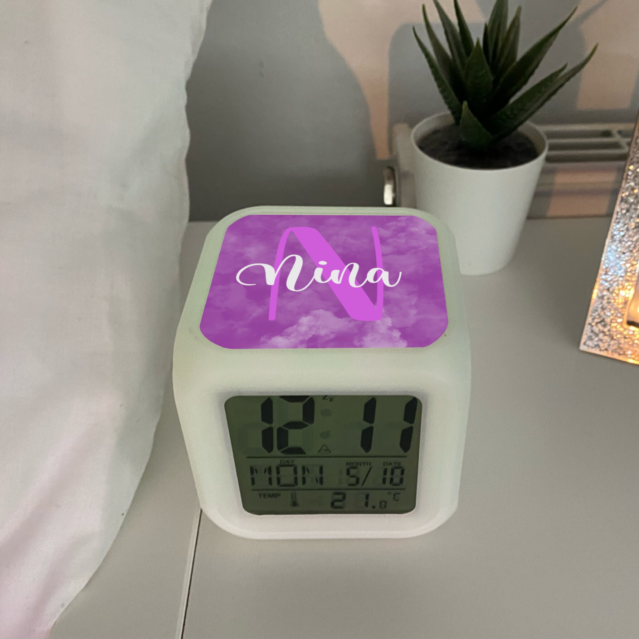 Personalised photo LED alarm clock colour changing travel Etsy