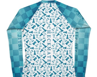 Women's Jiu Jitsu Rash Guard For BJJ - Blue Chess Checkmate