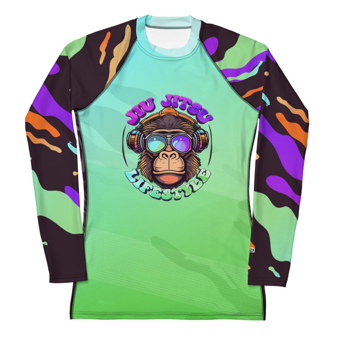 Women's Jiu Jitsu Rash Guard for BJJ - Monkey Gorilla Bight Neon Funk ...