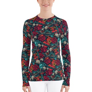 Women's BJJ Rash Guard - JiuJitsu Tattoo Series Roses and Dice image 5