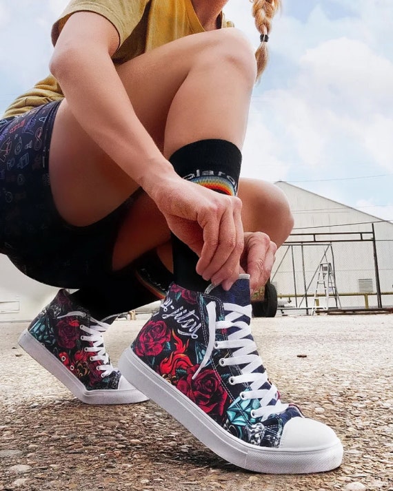 Buy Tattoo Series Jiu Jitsu Womens High Top Canvas Shoes Roses and