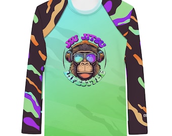 Men's Jiu Jitsu Rash Guard For BJJ - Monkey Gorilla Bight Neon Funk