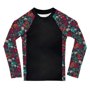 Kids BJJ Rash Guard Jiu Jitsu Roses and Dice