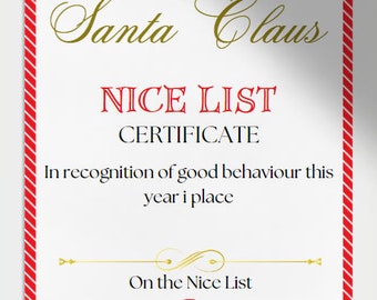 Letter to Santa & Nice List Certificate, Digital, Print at home