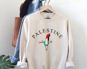 Palestine Arabic Name Printed Sweater, Palestine Map Sweatshirt, Palestine Matching Adults Jumper, Human Rights Sweater, Free Shipping in UK