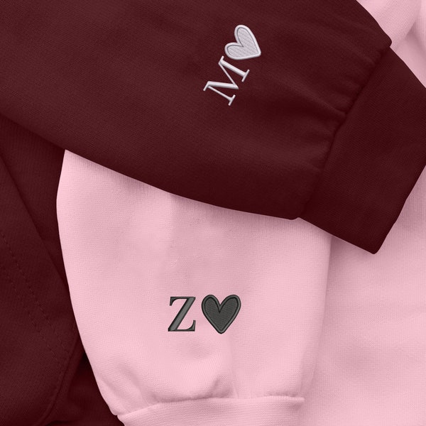 Embroidered Hoody, Matching Couple Hoodie, Custom One Year Anniversary Initial Heart Roman Numeral Sweatshirt, GF BF Couple Matching Jumper