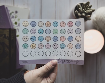 Expresiones - Planner o Bujo Stickers - Emotion colored Emoticon Faces Sticker Sheet, Journal Mood Tracker, Emoji Stickers, Mental Health