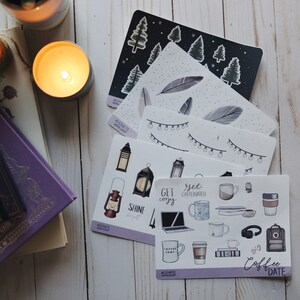 Winter Collection 5 Sticker Sheet Set - Bujo and Planner Stickers - coffee shop stickers, lantern light stickers, cafe lights, art stickers