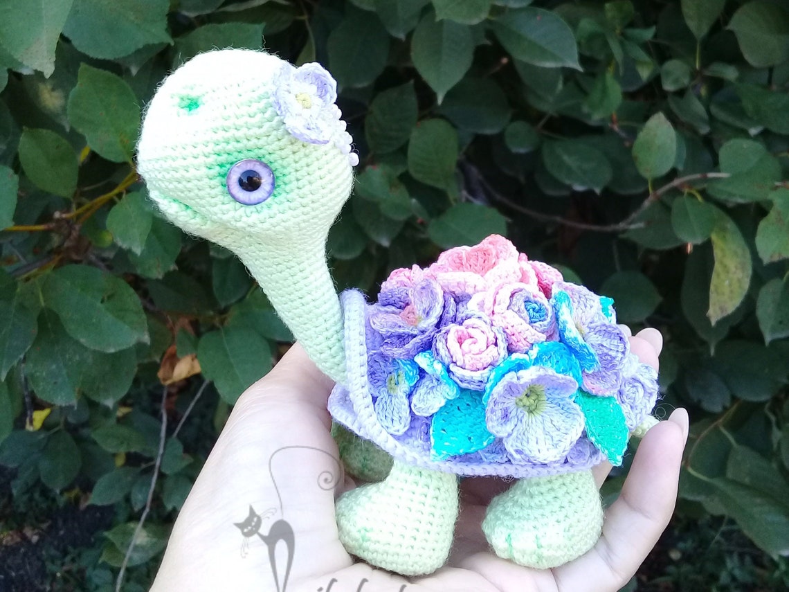 Crocheted turtle turtle with flowers collectible turtle art Etsy