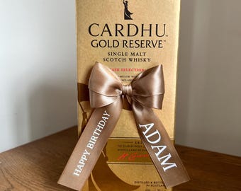 Personalised bow for bottles,  21st birthday gifts, 18th birthday, birthday gifts for him, satin ribbon bow with block letters,