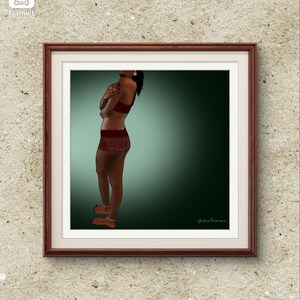 South Asian Woman Printable Art – Lingerie Illustration, Body Positive Wall Art, Feminine Digital Download, Empowered Woman Decor