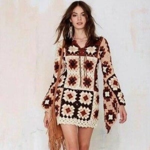 bell sleeve dress, bell sleeve crochet dress, granny square dress, Crochet Bell Sleeve Dress, crochet boho dress, handmade gift for wife