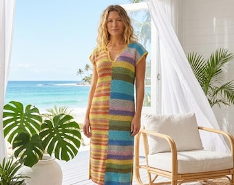 Handmade Crochet Maxi Dress - Colorful Boho Beach Cover-Up
