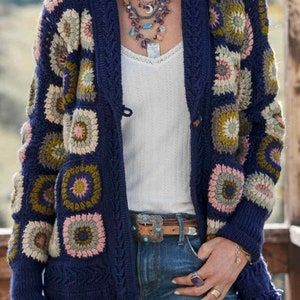 Granny square cardigan, Handknit bohemian cardigan, Crochet bohemian cardigan, Granny square boho cardigan