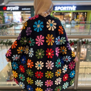 3d daisy crochet cardigan, Crochet long jacket, 3d daisy cardigan, Daisy square crochet cardigan, Mother's day cardigan