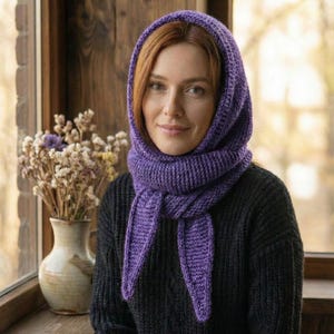 Hand Knitted Wool Hood Scarf - Babushka - Winter Head Covering - Etsy