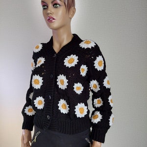 Daisy knit cardigan, Bohemian crochet cardigan, Daisy crochet cardigan, Granny square cardigan