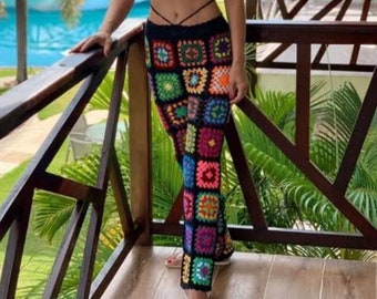 Granny square pants, crochet patchwork pants