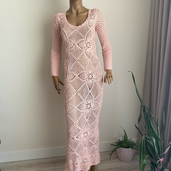 Custom Handmade Crochet Lace Wedding Dress, Crochet Maxi lace dress, crochet maxi wedding dress, Elegant Handmade Crochet Lace Wedding Dress