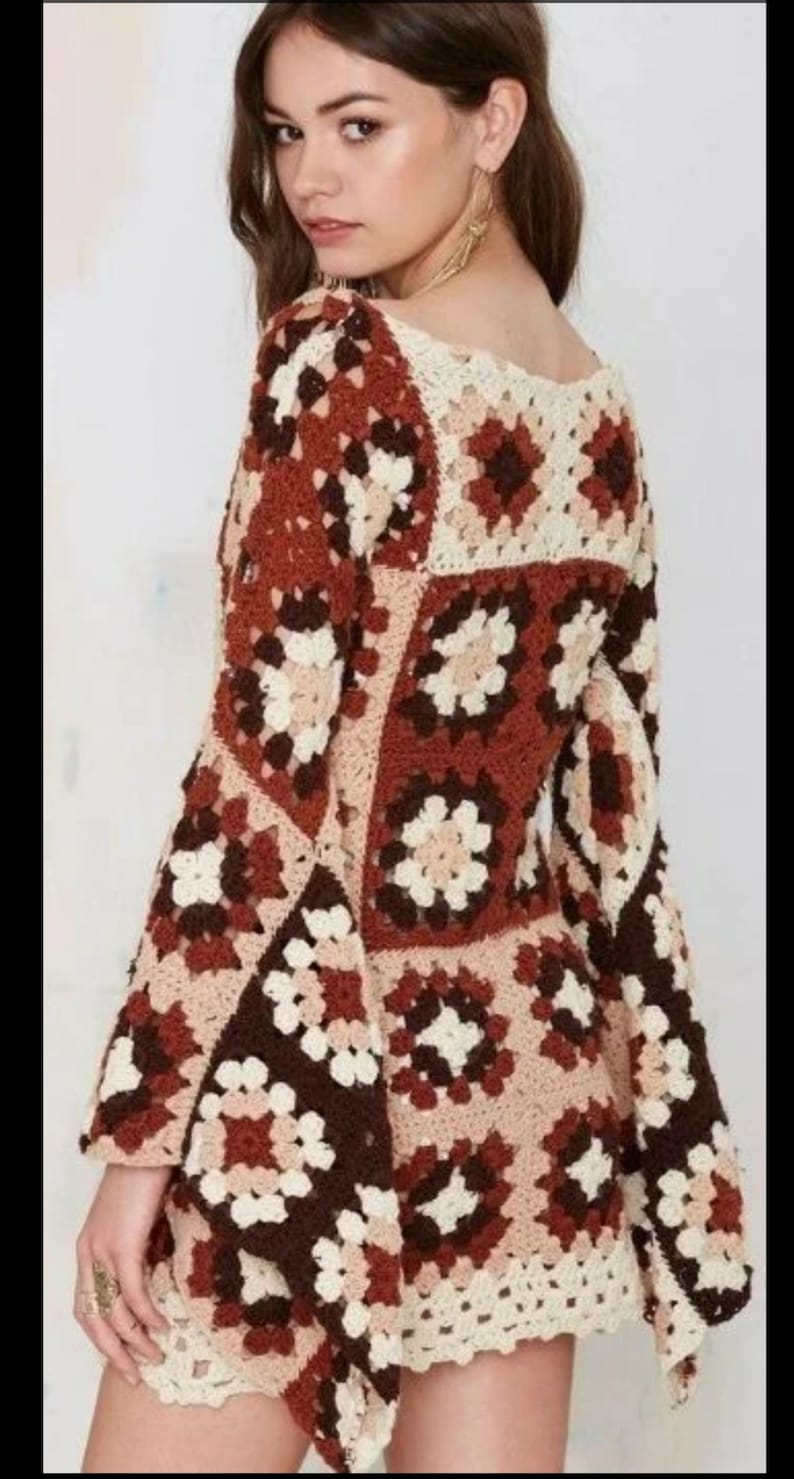Bell Sleeve Dress, Bell Sleeve Crochet Dress, Granny Square Dress