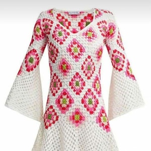 Granny Square dress, granny square crochet dress, granny square mini dress, granny square boho dress, crochet dress with motifs squares