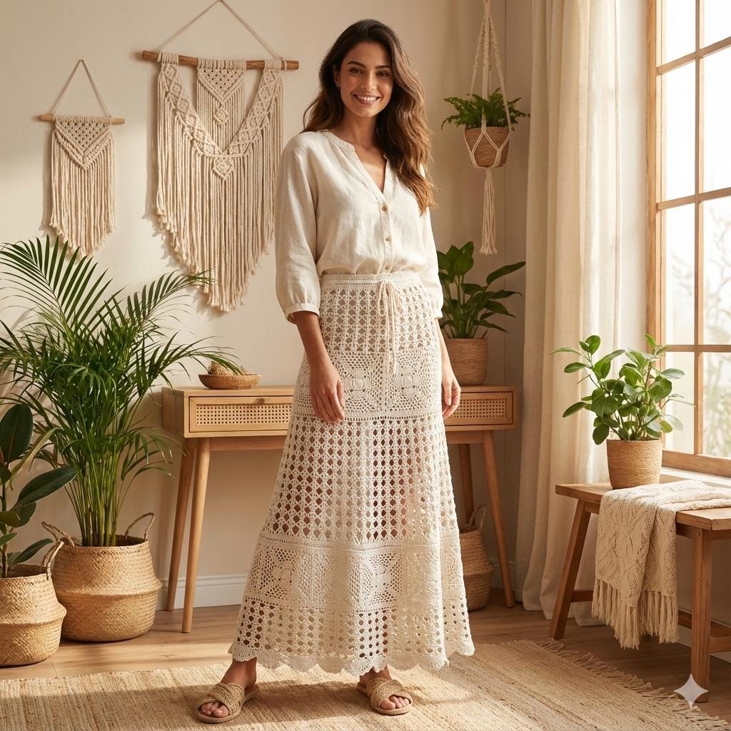 Handmade Crochet Cotton Maxi Skirt, Bohemian Style - Etsy