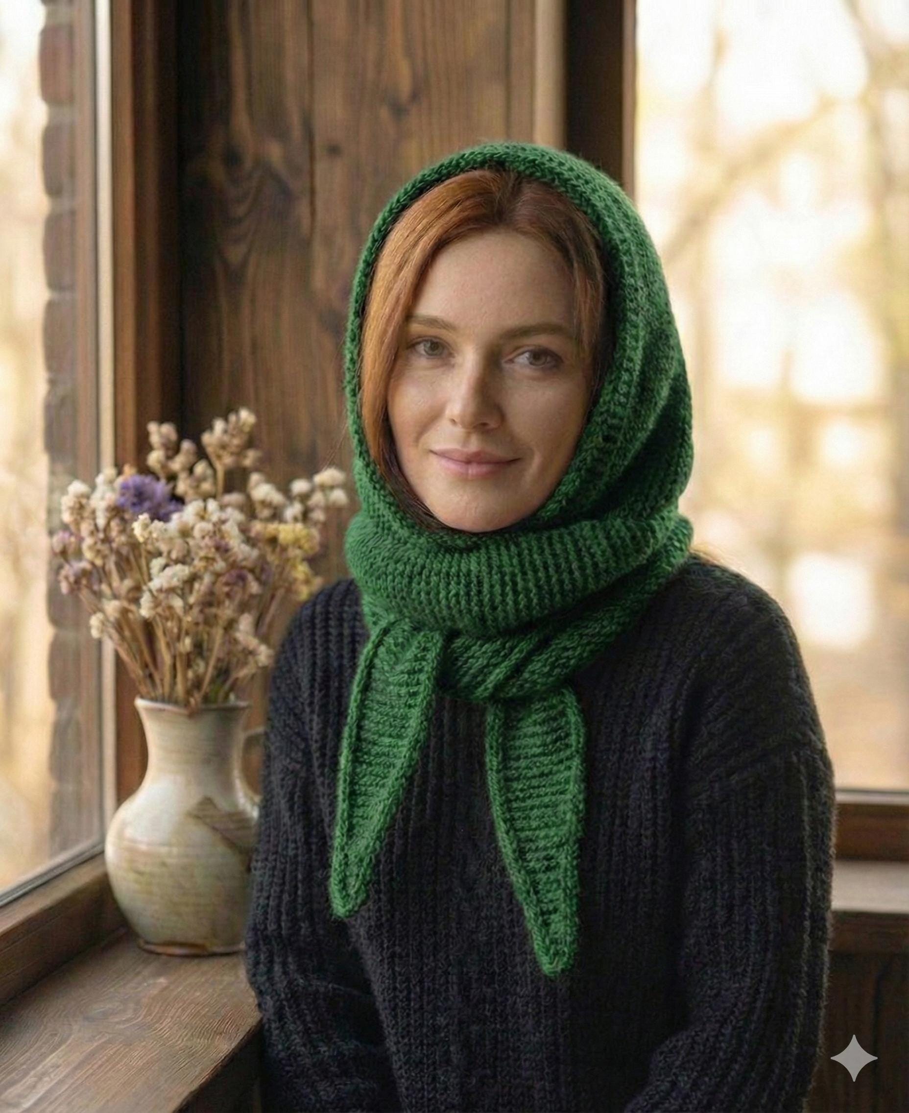Hand Knitted Wool Hood Scarf - Babushka - Winter Head Covering - Etsy