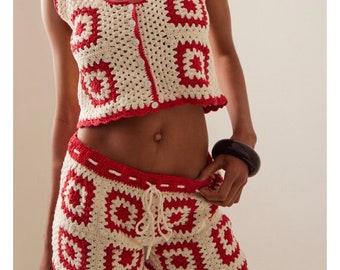 Granny Square summer set, granny square crochet top and shorts, granny square crochet summer set, granny square crochet shorts