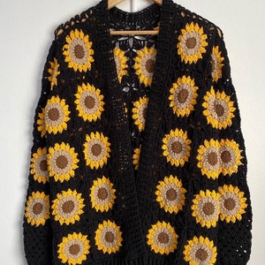 Granny square cardigan, sunflower Crochet cardigan, crochet floral cardigan