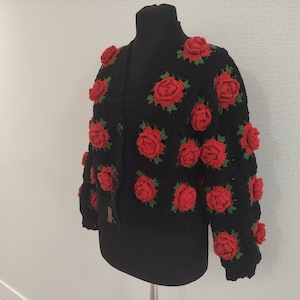 Crochet rose cardigan, Handmade gift for wife, handmade gift for girlfriend, crochet granny square cardigan, crochet boho cardigan