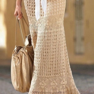 Gehäkelter Maxi-Rock, gehäkelter Boho-Rock, gehäkelter langer Rock, handgemachte Baumwolle Boho-Stil langer Rock